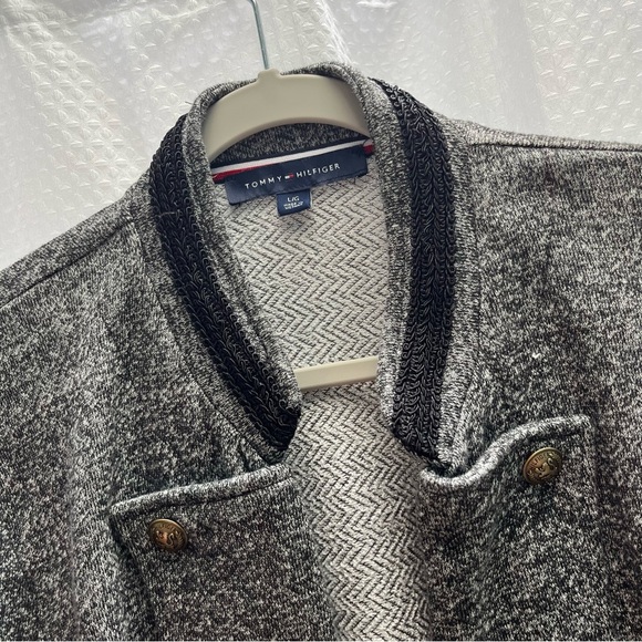 Tommy Hilfiger Black Marled open Front Military Sweatshirt Jacket Large - Picture 4 of 11